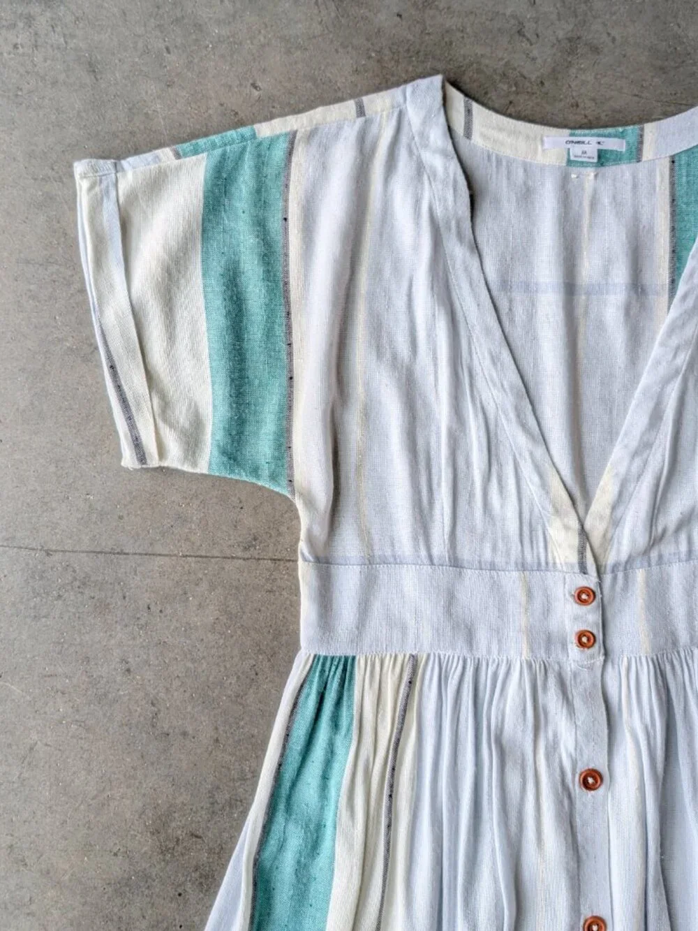 O'Neill Reid Light Blue Multi Stripe Button-Up Midi Dress medium NWT